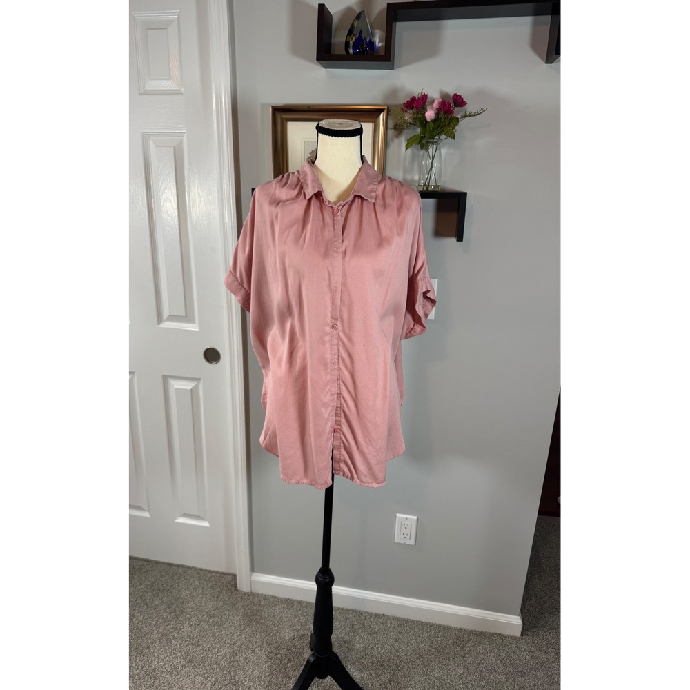 Time and Tru Women XL Pink Lyocell Button Down Dolman Short Sleeve Shirt